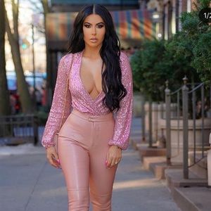 Pink Sequin Bodysuit Fashion Nova